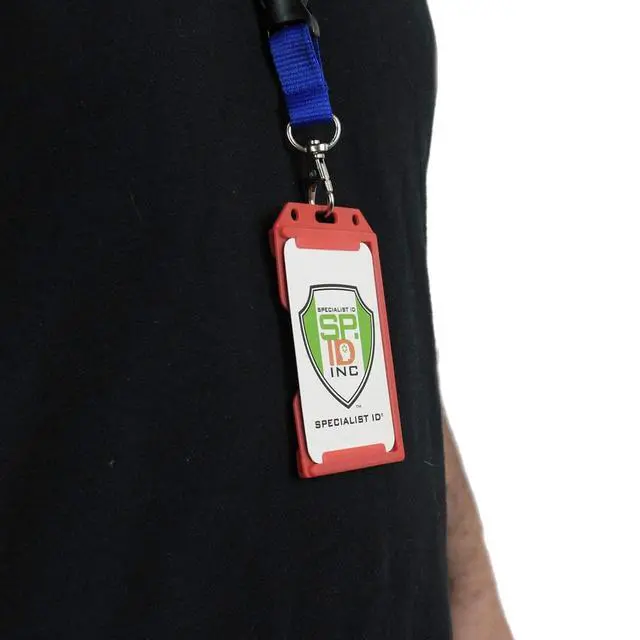 Alt view image 2 of 7 - Bulk 50 Pack - Red Hard Plastic Badge Holder Vertical - Side Load 2 Card Protector - Multiple Card ID Badge Holders - Heavy Duty Rigid/Hard Plastic by (Red)