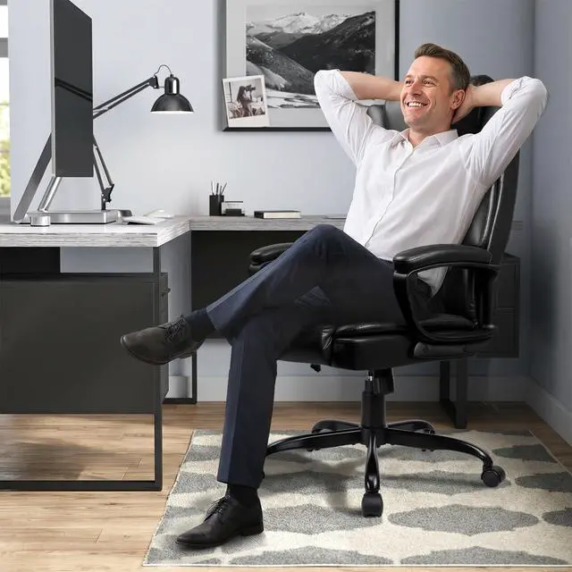 Alt view image 2 of 7 - Home Office Executive Desk Chair, High Back PU Leather Chair, Height Adjustable Swivel Computer Chair with Padded Armrest (Black)