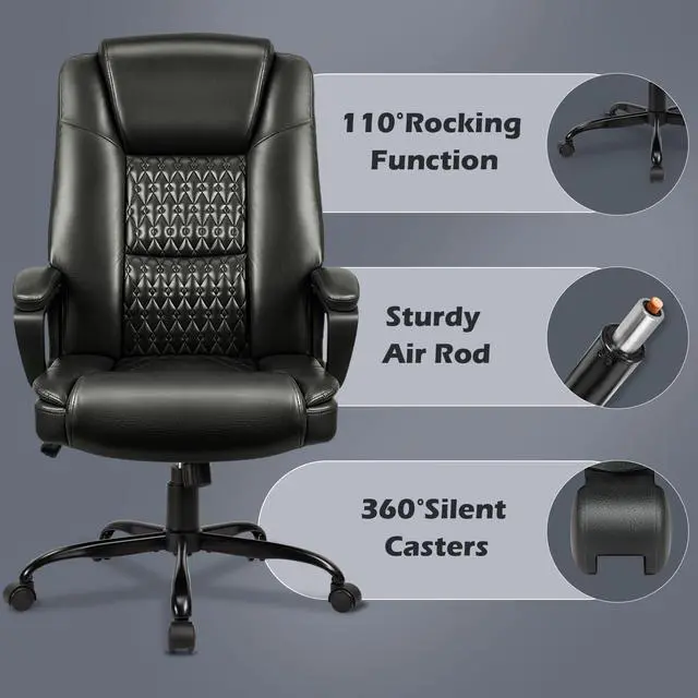 Alt view image 4 of 7 - Home Office Executive Desk Chair, High Back PU Leather Chair, Height Adjustable Swivel Computer Chair with Padded Armrest (Black)