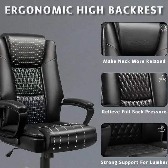 Alt view image 5 of 7 - Home Office Executive Desk Chair, High Back PU Leather Chair, Height Adjustable Swivel Computer Chair with Padded Armrest (Black)