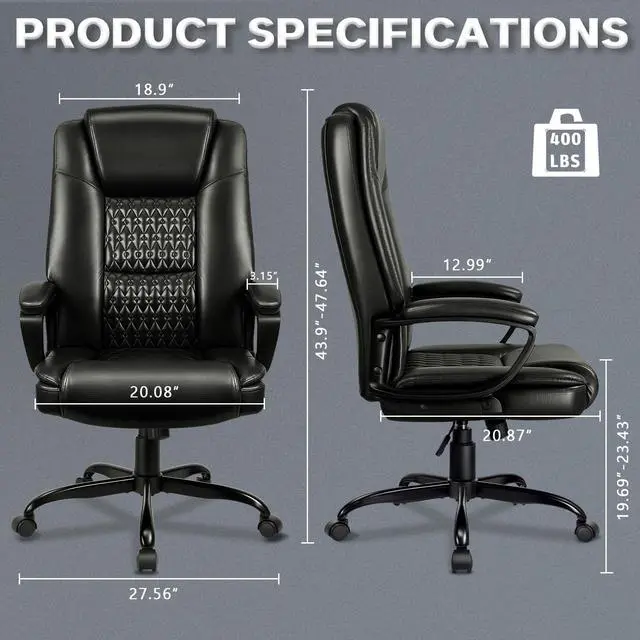 Alt view image 3 of 7 - Home Office Executive Desk Chair, High Back PU Leather Chair, Height Adjustable Swivel Computer Chair with Padded Armrest (Black)