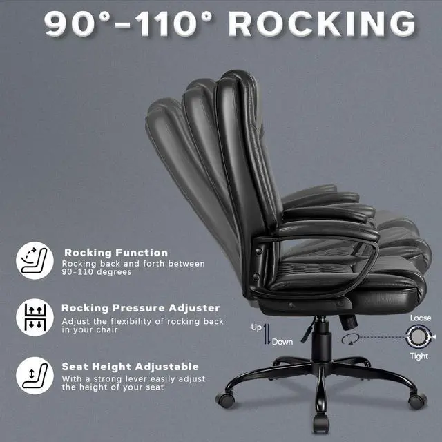 Alt view image 7 of 7 - Home Office Executive Desk Chair, High Back PU Leather Chair, Height Adjustable Swivel Computer Chair with Padded Armrest (Black)