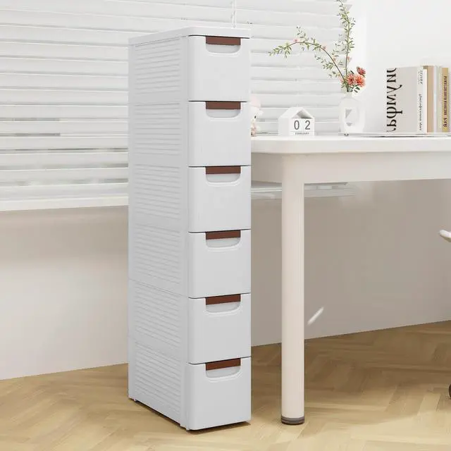 Main image of 6-Drawer Plastic Storage Cart, Narrow Organizer Rolling Cart with 4 Wheels, Space-Saving Slim Mobile Utility for Bathroom, Office & Classroom
