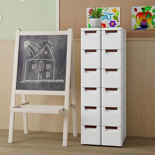 Alt view image 3 of 7 - 6-Drawer Plastic Storage Cart, Narrow Organizer Rolling Cart with 4 Wheels, Space-Saving Slim Mobile Utility for Bathroom, Office & Classroom