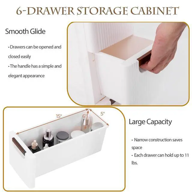 Alt view image 5 of 7 - 6-Drawer Plastic Storage Cart, Narrow Organizer Rolling Cart with 4 Wheels, Space-Saving Slim Mobile Utility for Bathroom, Office & Classroom