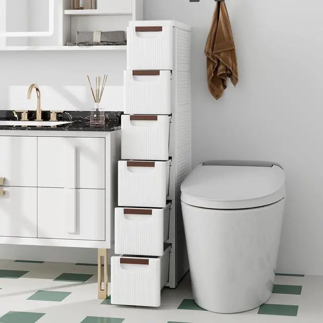 Alt view image 7 of 7 - 6-Drawer Plastic Storage Cart, Narrow Organizer Rolling Cart with 4 Wheels, Space-Saving Slim Mobile Utility for Bathroom, Office & Classroom