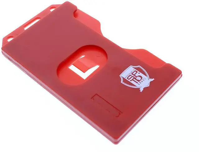 Alt view image 7 of 7 - Bulk 50 Pack - Red Hard Plastic Badge Holder Vertical - Side Load 2 Card Protector - Multiple Card ID Badge Holders - Heavy Duty Rigid/Hard Plastic by (Red)