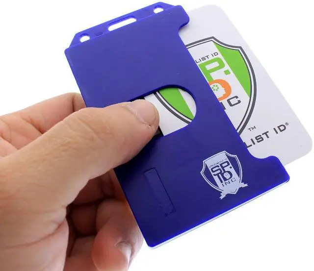 Alt view image 4 of 7 - Bulk 50 Pack - Hard Plastic Badge Holder Vertical - Side Load 2 Card Protector - Multiple Card ID Badge Holders - Heavy Duty Rigid/Hard Plastic by (Assorted Colors)