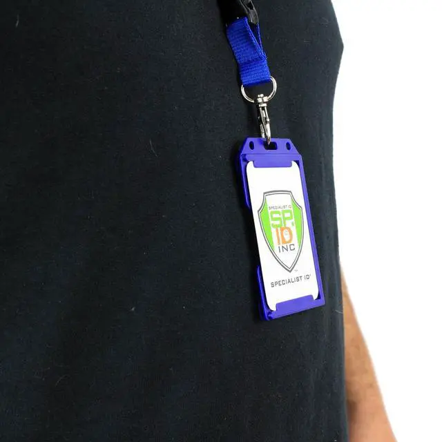 Alt view image 2 of 7 - Bulk 50 Pack - Blue Hard Plastic Badge Holder Vertical - Side Load 2 Card Protector - Multiple Card ID Badge Holders - Heavy Duty Rigid/Hard Plastic by (Dark Blue)