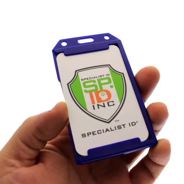 Alt view image 4 of 7 - Bulk 50 Pack - Blue Hard Plastic Badge Holder Vertical - Side Load 2 Card Protector - Multiple Card ID Badge Holders - Heavy Duty Rigid/Hard Plastic by (Dark Blue)