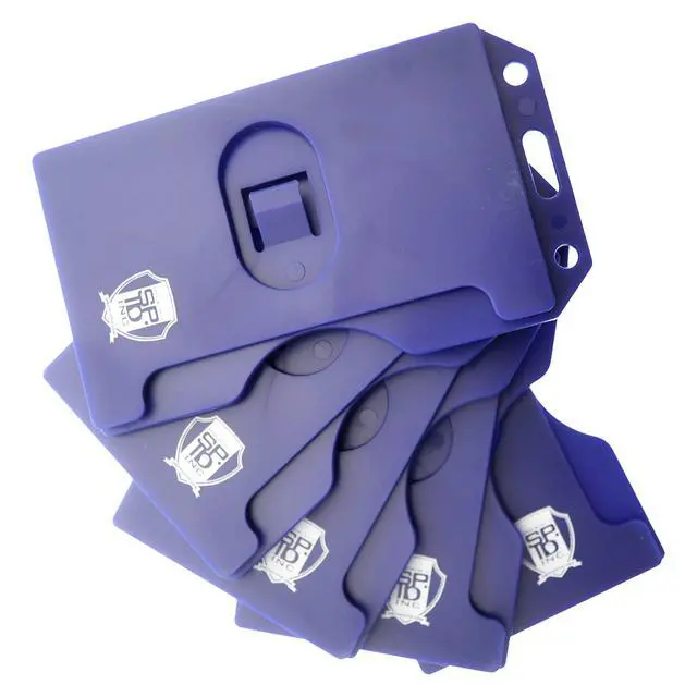 Alt view image 3 of 7 - Bulk 50 Pack - Blue Hard Plastic Badge Holder Vertical - Side Load 2 Card Protector - Multiple Card ID Badge Holders - Heavy Duty Rigid/Hard Plastic by (Dark Blue)