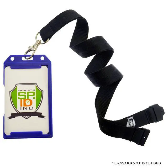 Alt view image 7 of 7 - Bulk 50 Pack - Blue Hard Plastic Badge Holder Vertical - Side Load 2 Card Protector - Multiple Card ID Badge Holders - Heavy Duty Rigid/Hard Plastic by (Dark Blue)