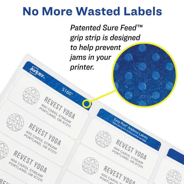 Alt view image 2 of 7 - Print-to-the-Edge Printable Address Labels, 0.75" x 2.25", Matte White, Sure Feed Technology, Laser & Inkjet Printable, 750 Blank Labels, Great for Mailing, Branding, and More (6870)