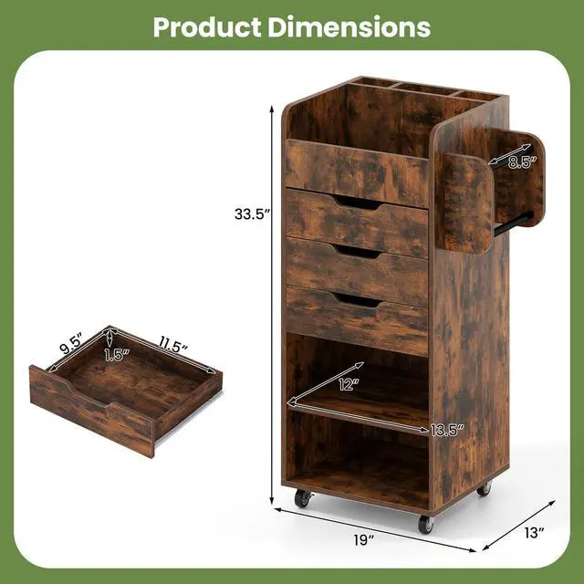 Alt view image 3 of 7 - Craft Storage Cart - Utility Organizer Cart with 3 Drawers, 3 Shelves, 3 Slotted Compartments, 2 Rolling Rods, Crafting Sewing Cabinet on Wheels for Wrapping Paper Scrapbook Ribbon