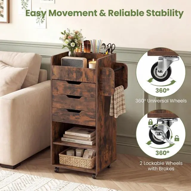 Alt view image 7 of 7 - Craft Storage Cart - Utility Organizer Cart with 3 Drawers, 3 Shelves, 3 Slotted Compartments, 2 Rolling Rods, Crafting Sewing Cabinet on Wheels for Wrapping Paper Scrapbook Ribbon