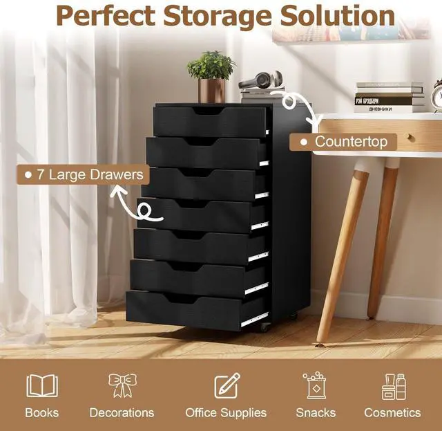 Alt view image 4 of 7 - 7 Drawers Filing Cabinet, Vertical File Cabinet for | Under Desk Mobile Storage Organizer, Storage Cabinets with Wheels, Lateral Filing Cabinet for Home Office Living Room, Study