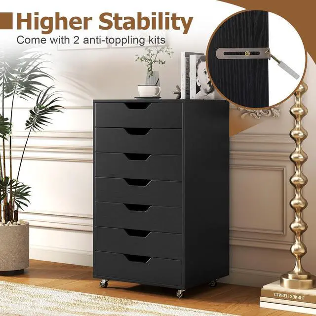 Alt view image 6 of 7 - 7 Drawers Filing Cabinet, Vertical File Cabinet for | Under Desk Mobile Storage Organizer, Storage Cabinets with Wheels, Lateral Filing Cabinet for Home Office Living Room, Study