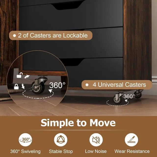 Alt view image 5 of 7 - 7 Drawers Filing Cabinet, Vertical File Cabinet for Home Office, Mobile Under Desk Office Storage Cabinets with Wheels (Rustic Brown)