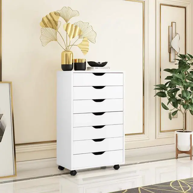 Alt view image 2 of 7 - 7 Drawers Filing Cabinet, Vertical File Cabinet with Wheels | Mobile Under Desk Storage Cabinets, Ideal for Home Office, Study, Workspace