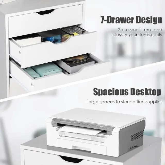 Alt view image 5 of 7 - 7 Drawers Filing Cabinet, Vertical File Cabinet with Wheels | Mobile Under Desk Storage Cabinets, Ideal for Home Office, Study, Workspace