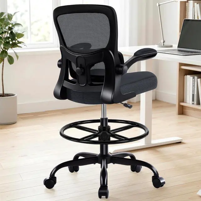 Main image of Drafting Chair - Ergonomic Tall Office Chair with Lumbar Support and FILP-up Armrests - High Standing Desk Chair Breathable Mesh with Adjustable Footrest Ring and Height for Home Office