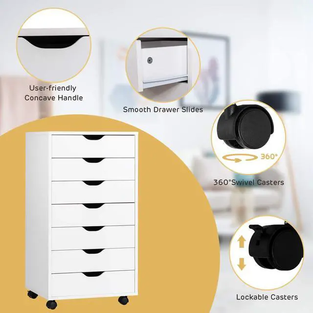 Alt view image 6 of 7 - 7 Drawers Filing Cabinet, Vertical File Cabinet with Wheels | Mobile Under Desk Storage Cabinets, Ideal for Home Office, Study, Workspace