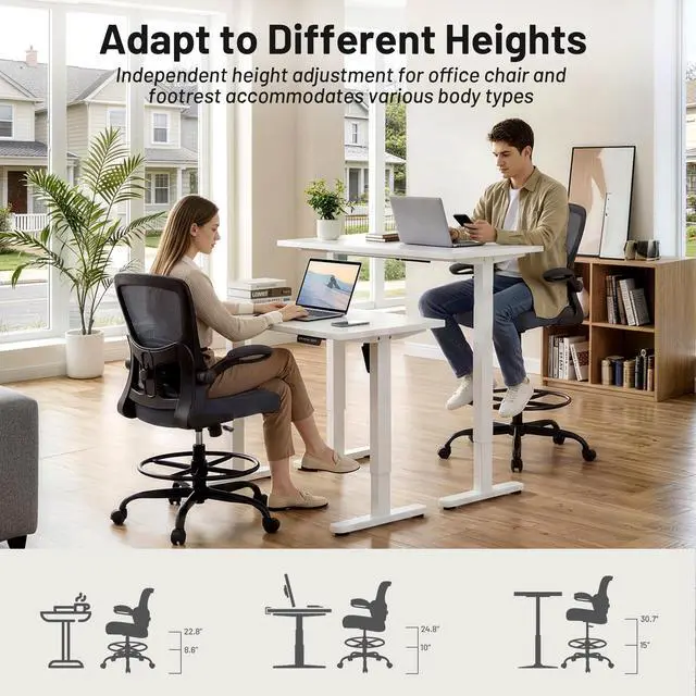 Alt view image 4 of 7 - Drafting Chair - Ergonomic Tall Office Chair with Lumbar Support and FILP-up Armrests - High Standing Desk Chair Breathable Mesh with Adjustable Footrest Ring and Height for Home Office