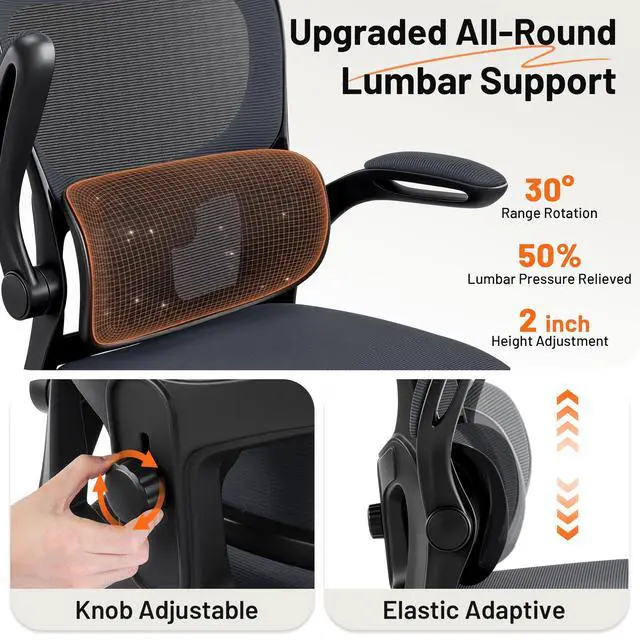 Alt view image 6 of 7 - Drafting Chair - Ergonomic Tall Office Chair with Lumbar Support and FILP-up Armrests - High Standing Desk Chair Breathable Mesh with Adjustable Footrest Ring and Height for Home Office
