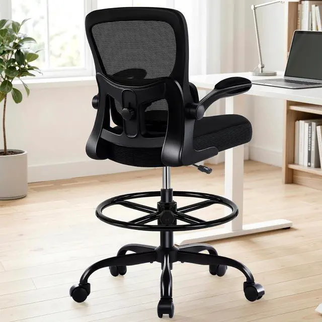 Main image of Drafting Chair - Ergonomic Tall Office Chair with Lumbar Support and Flip-up Armrests - High Standing Desk Chair Breathable Mesh with Adjustable Footrest Ring and Height for Home Office