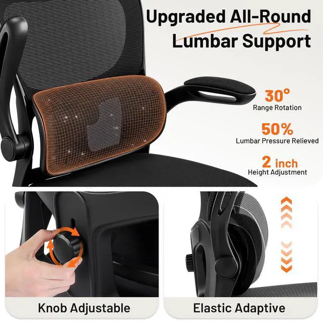 Alt view image 4 of 7 - Drafting Chair - Ergonomic Tall Office Chair with Lumbar Support and Flip-up Armrests - High Standing Desk Chair Breathable Mesh with Adjustable Footrest Ring and Height for Home Office