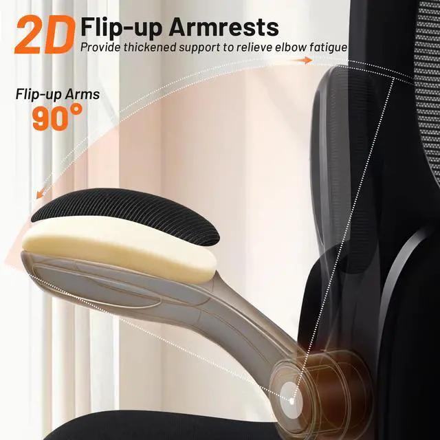 Alt view image 7 of 7 - Drafting Chair - Ergonomic Tall Office Chair with Lumbar Support and Flip-up Armrests - High Standing Desk Chair Breathable Mesh with Adjustable Footrest Ring and Height for Home Office
