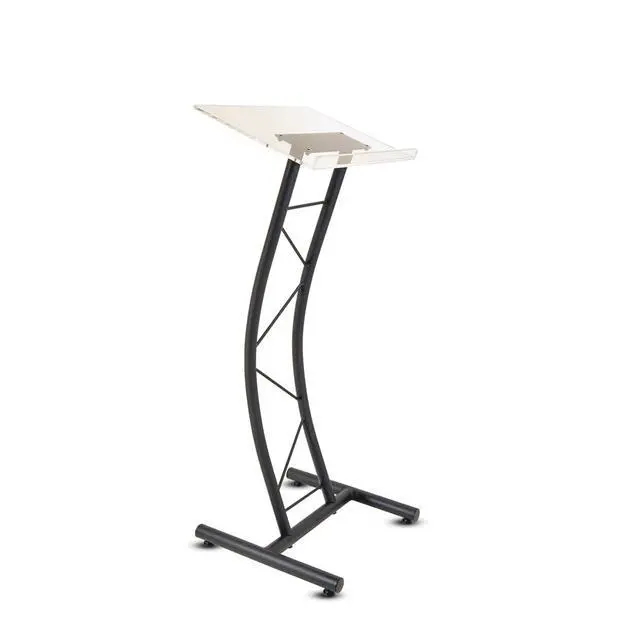 Alt view image 3 of 7 - Curved Metal Lectern with Acrylic Top, Stainless Steel Lectern Body and Clear Acrylic Top - Striking and Elegant for All Spaces