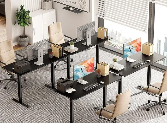 Alt view image 2 of 7 - 55 x 24 Inch Electric Standing Desk with 4 Wheels, Height Adjustable Desk for Home Office, Sit Stand Desk with 4 Memory Presets, Headphone Hooks and Cable Clips, Splice Board Black