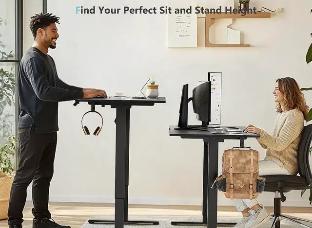 Alt view image 5 of 7 - 55 x 24 Inch Electric Standing Desk with 4 Wheels, Height Adjustable Desk for Home Office, Sit Stand Desk with 4 Memory Presets, Headphone Hooks and Cable Clips, Splice Board Black