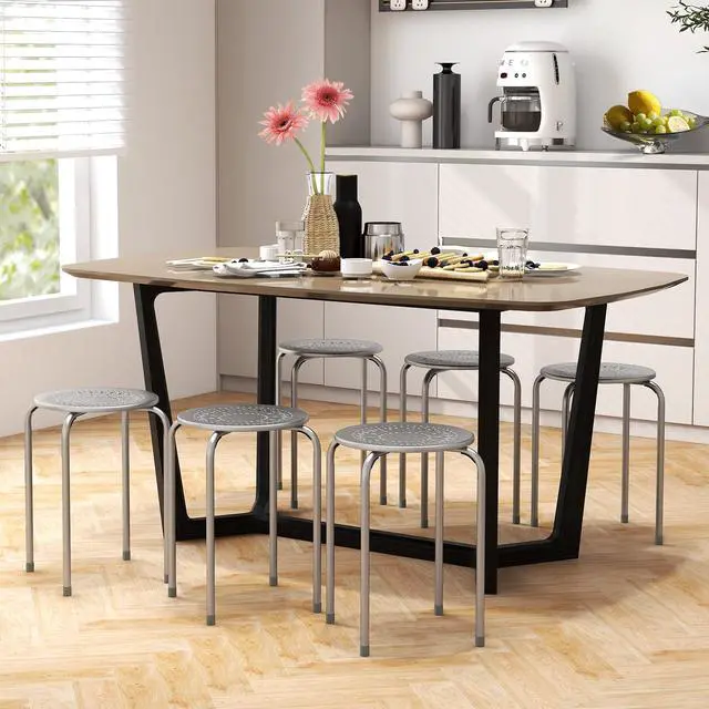 Alt view image 2 of 7 - Stackable Stools 6 Pack, Portable Metal Stacking Stools for Classroom Round Nesting Chairs Flexible Seating for Home Office School, Grey
