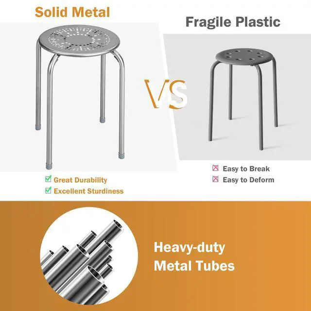 Alt view image 4 of 7 - Stackable Stools 6 Pack, Portable Metal Stacking Stools for Classroom Round Nesting Chairs Flexible Seating for Home Office School, Grey