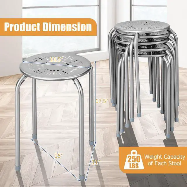 Alt view image 6 of 7 - Stackable Stools 6 Pack, Portable Metal Stacking Stools for Classroom Round Nesting Chairs Flexible Seating for Home Office School, Grey