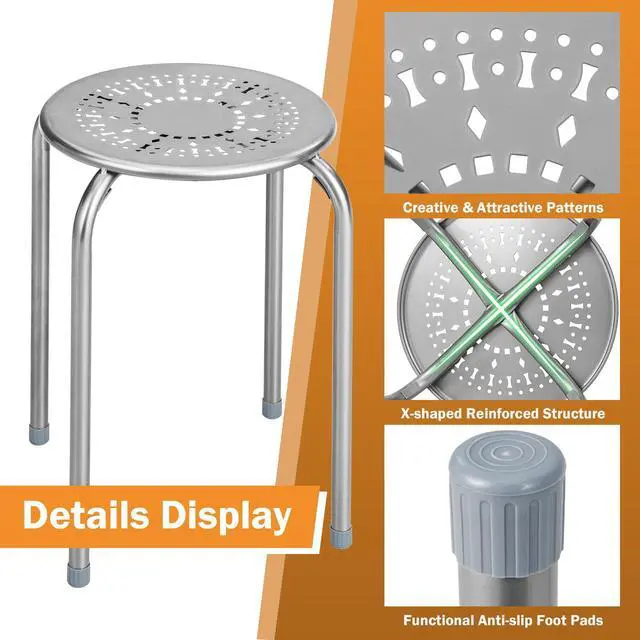 Alt view image 5 of 7 - Stackable Stools 6 Pack, Portable Metal Stacking Stools for Classroom Round Nesting Chairs Flexible Seating for Home Office School, Grey