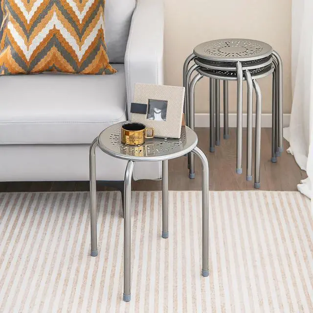 Alt view image 7 of 7 - Stackable Stools 6 Pack, Portable Metal Stacking Stools for Classroom Round Nesting Chairs Flexible Seating for Home Office School, Grey