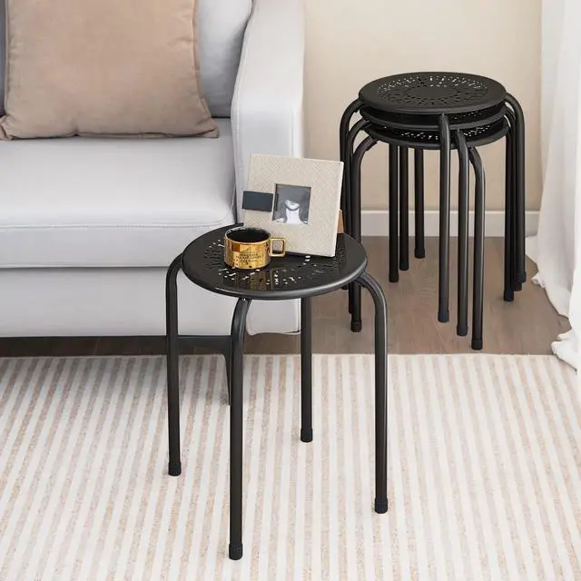 Alt view image 2 of 7 - Stackable Stools 6 Pack, Portable Metal Stacking Stools for Classroom Round Nesting Chairs Flexible Seating for Home Office School, Black