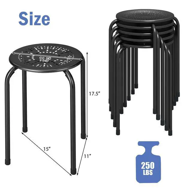 Alt view image 3 of 7 - Stackable Stools 6 Pack, Portable Metal Stacking Stools for Classroom Round Nesting Chairs Flexible Seating for Home Office School, Black