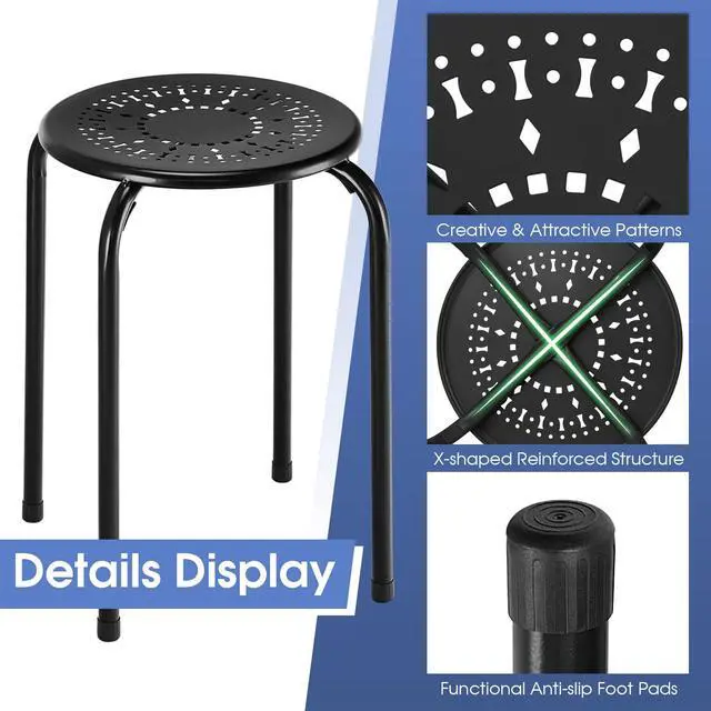 Alt view image 6 of 7 - Stackable Stools 6 Pack, Portable Metal Stacking Stools for Classroom Round Nesting Chairs Flexible Seating for Home Office School, Black