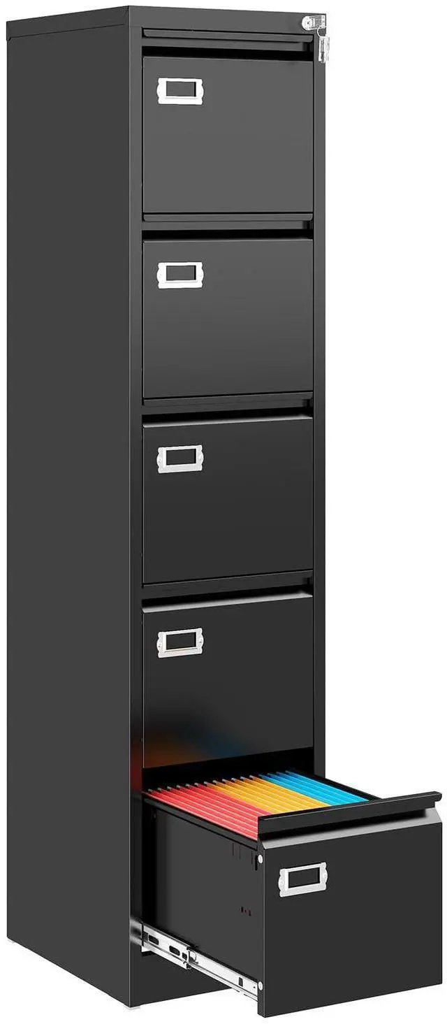 Main image of 5 Drawer File Cabinet, Black Metal Filing Cabinets with Lock Name Card Holder, Metal Vertical Filing Cabinets for Home Office, Steel Storage Cabinet fits Letter/Legal/A4 Size(Assembly Required)
