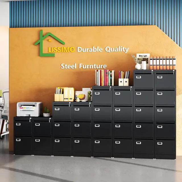 Alt view image 4 of 7 - 5 Drawer File Cabinet, Black Metal Filing Cabinets with Lock Name Card Holder, Metal Vertical Filing Cabinets for Home Office, Steel Storage Cabinet fits Letter/Legal/A4 Size(Assembly Required)