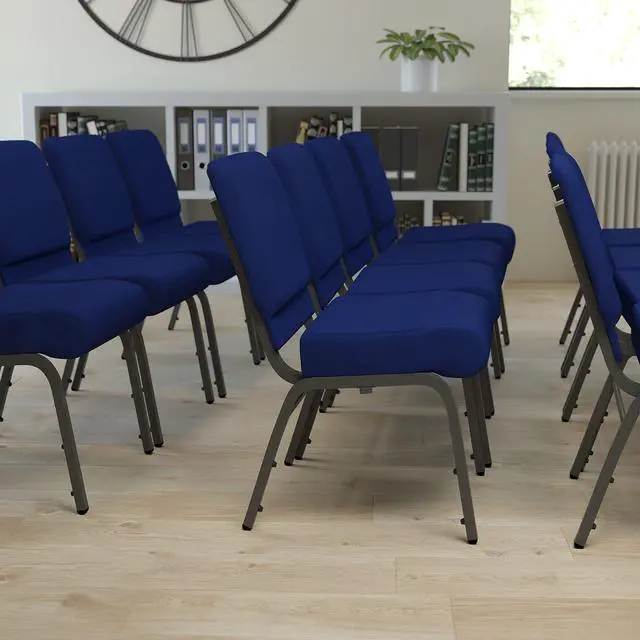 Main image of Navy Blue Fabric 21" W Stacking Church Chair | Stackable, Silver Vein Frame, Fabric Upholstery