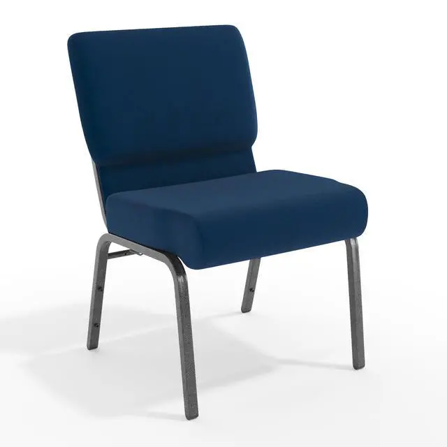 Alt view image 3 of 7 - Navy Blue Fabric 21" W Stacking Church Chair | Stackable, Silver Vein Frame, Fabric Upholstery