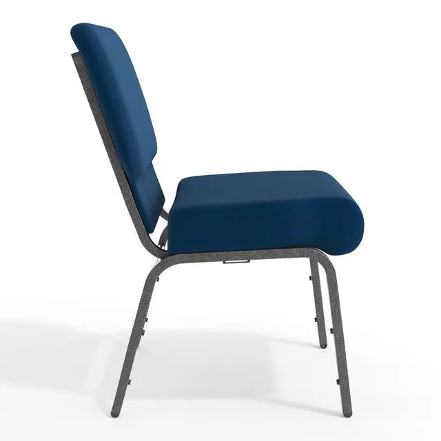 Alt view image 7 of 7 - Navy Blue Fabric 21" W Stacking Church Chair | Stackable, Silver Vein Frame, Fabric Upholstery