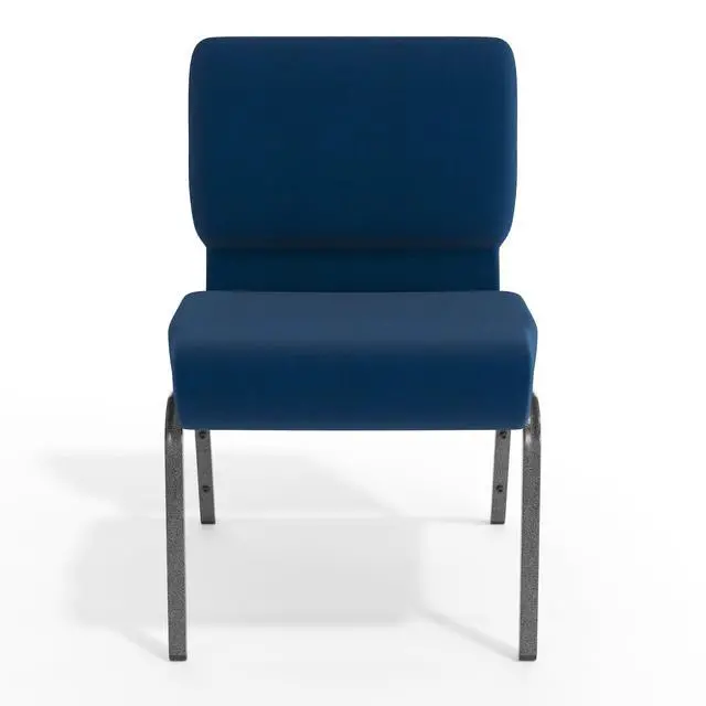 Alt view image 6 of 7 - Navy Blue Fabric 21" W Stacking Church Chair | Stackable, Silver Vein Frame, Fabric Upholstery