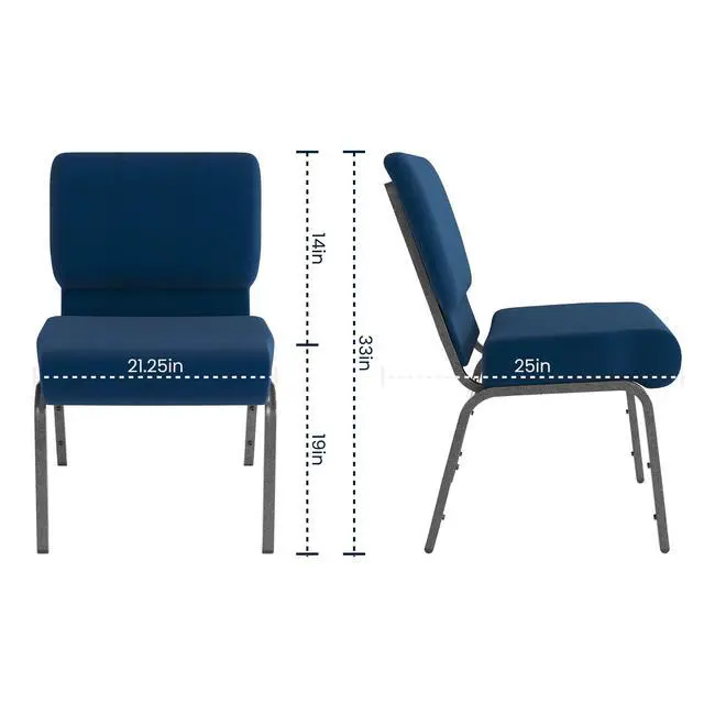 Alt view image 2 of 7 - Navy Blue Fabric 21" W Stacking Church Chair | Stackable, Silver Vein Frame, Fabric Upholstery