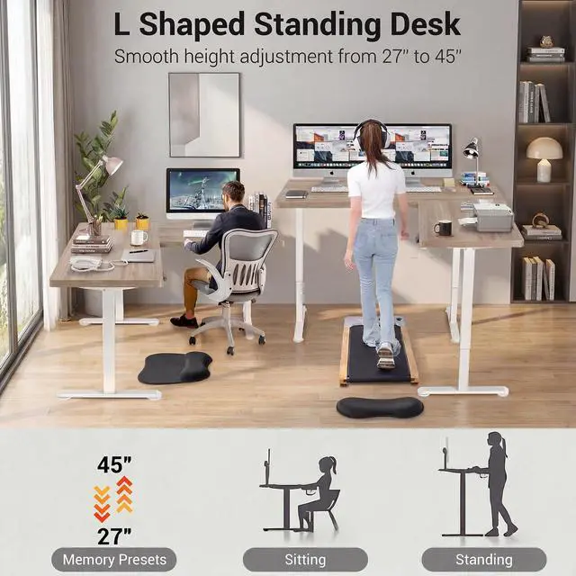 Alt view image 4 of 7 - 63 L Shaped Standing Desk,Electric Height Adjustable Corner Stand Up Desk, Ergonomic Sit Stand Home Office Computer Desk with Splice Board (Oak)